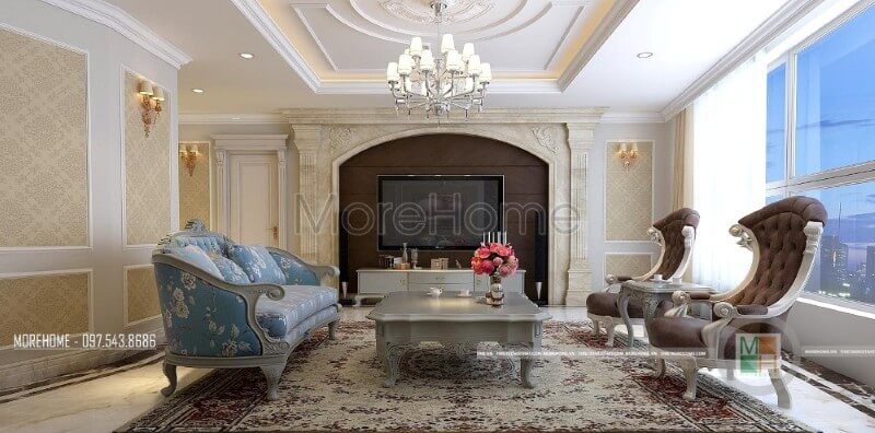 Những đường cong tinh tế sắc nét, khéo léo tạo nên một không gian nội thất phòng khách chung cư mềm mại nhưng vẫn đầy đủ độc đáo.